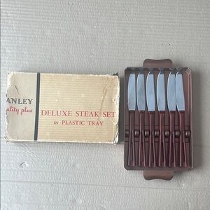 Stanley Deluxe Steak Knife Set with Brown Handles